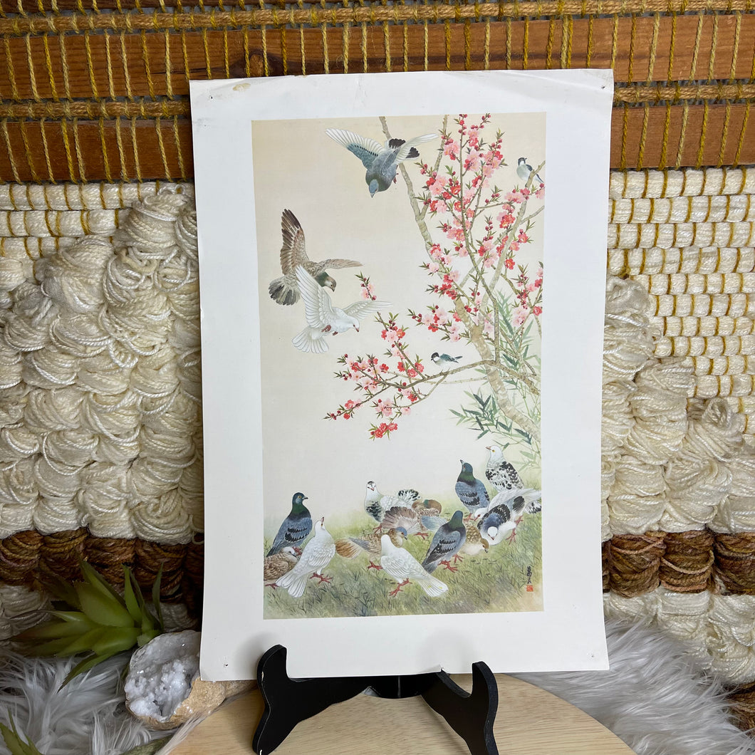 Vintage Art Blossoms And Dove Asian Art Print