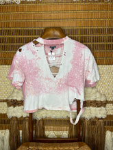 Load image into Gallery viewer, Pink Distressed Crop Top Tee
