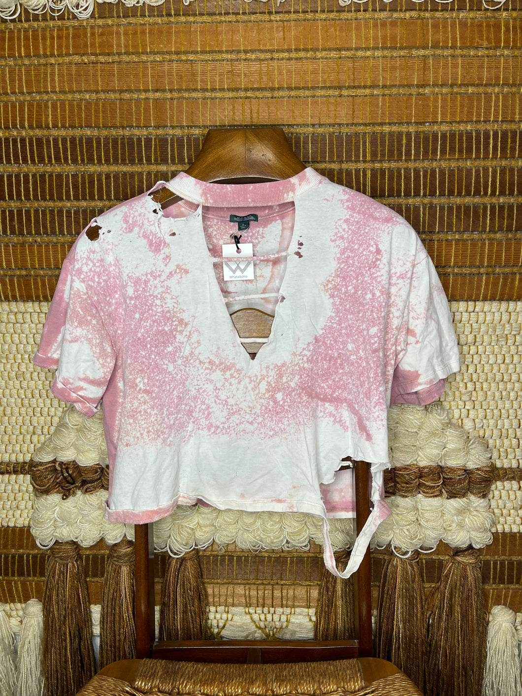 Pink Distressed Crop Top Tee